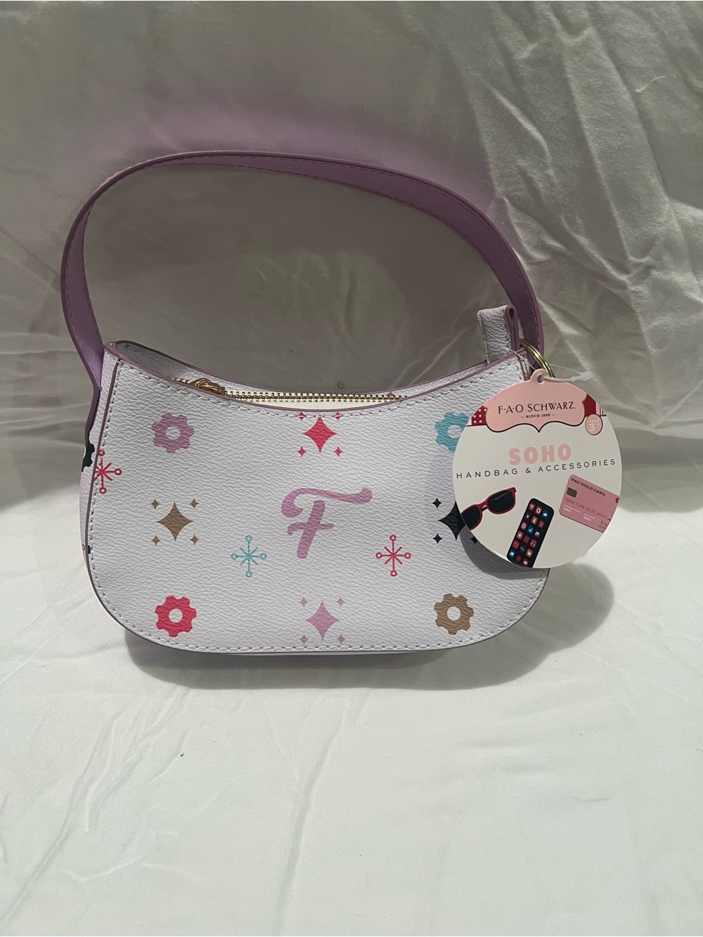 FAO Schwarz White Shoulder Bag with Pink Accents